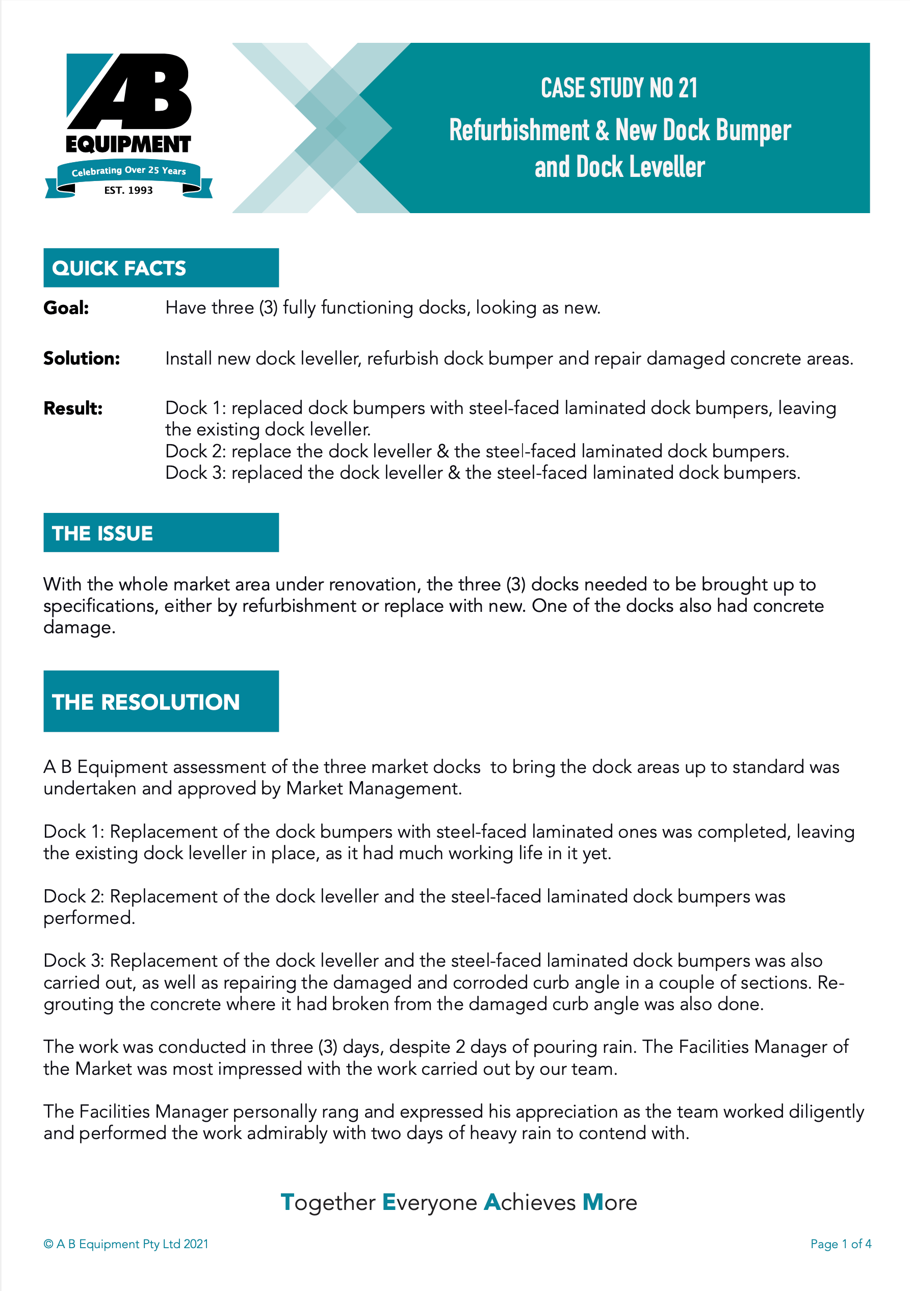 Case Study No 21 Refurbishment and New Dock Bumpers and Dock Leveller